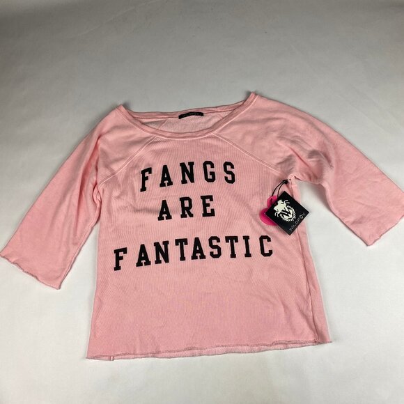 NWT Wildfox Sweatshirt Women's Size Medium  "Fangs Are Fantastic" Pink - Picture 1 of 15